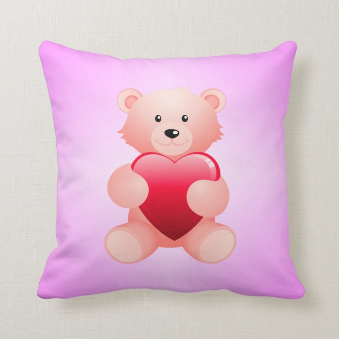 Cute Teddy Bear Holding a Heart Throw Pillow