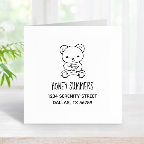 Cute Teddy Bear Holding a Honey Jar Address Rubber Stamp