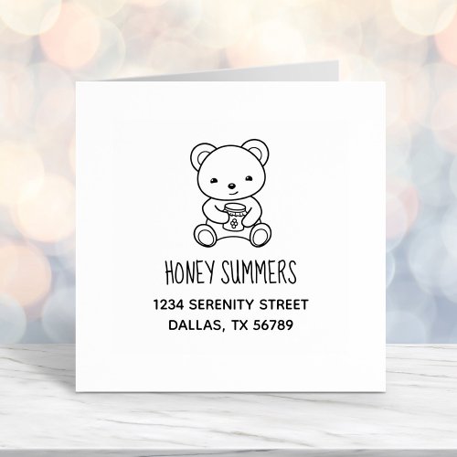 Cute Teddy Bear Holding a Honey Jar Address Self_inking Stamp