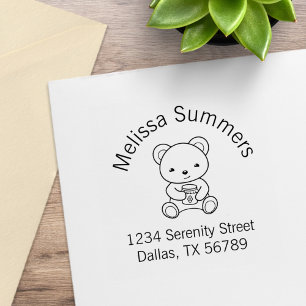 Cute Teddy Bear Holding a Honey Jar Arch Address Rubber Stamp
