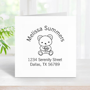 Cute Teddy Bear Holding a Honey Jar Arch Address Rubber Stamp