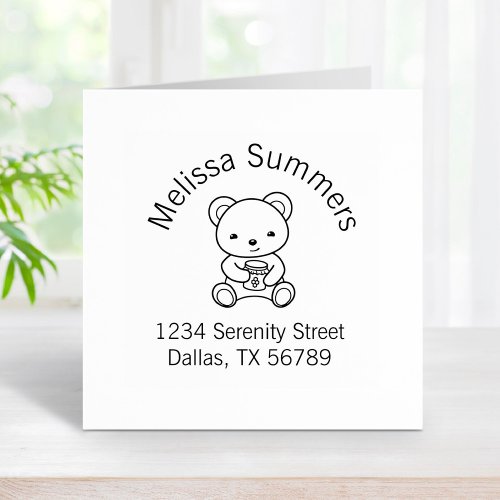 Cute Teddy Bear Holding a Honey Jar Arch Address Rubber Stamp