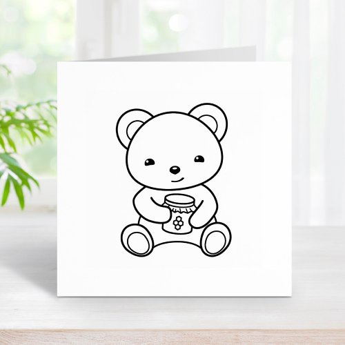 Cute Teddy Bear Holding a Honey Jar Color Me Rubber Stamp