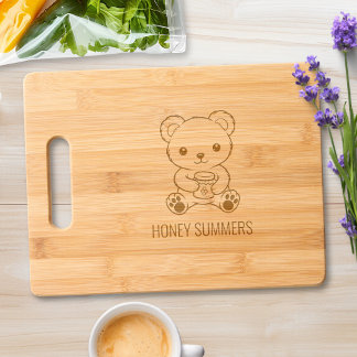 Cute Teddy Bear Holding a Honey Jar Engraved Cutting Board
