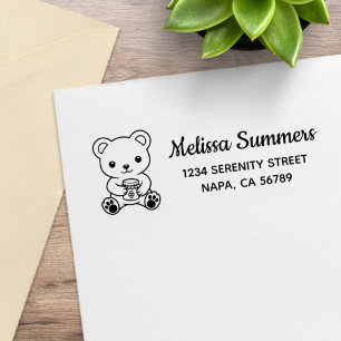Cute Teddy Bear Holding a Honey Jar Return Address Rubber Stamp