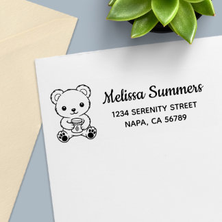 Cute Teddy Bear Holding a Honey Jar Return Address Self-inking Stamp