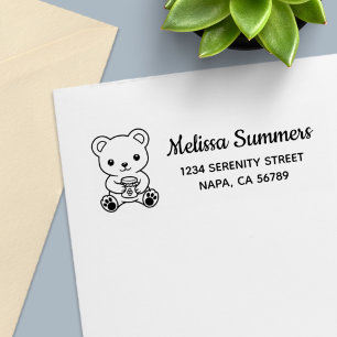 Cute Teddy Bear Holding a Honey Jar Return Address Self-inking Stamp