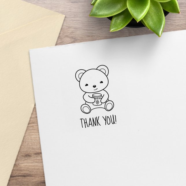 Cute Teddy Bear Holding a Honey Jar Thank You 1x1 Rubber Stamp (Creator Uploaded)