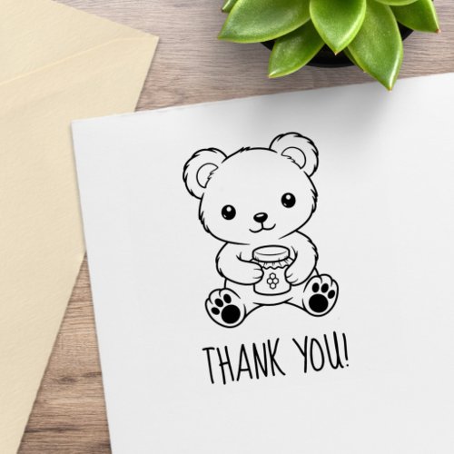 Cute Teddy Bear Holding a Honey Jar Thank You Rubber Stamp