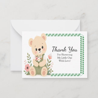 Cute Teddy Bear Holding a Wildflower Thank You Note Card