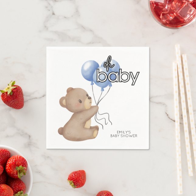 Cute Teddy Bear Holding Balloons Baby Shower  Napkins (Insitu)