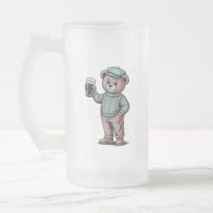 Cute Teddy Bear Holding Beer Frosted Glass Beer Mug