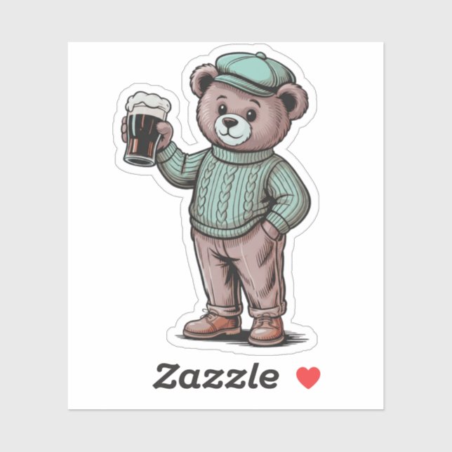 Cute Teddy Bear Holding Beer Sticker (Sheet)