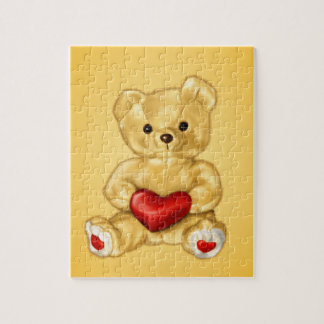 Cute Teddy Bear Holding Heart – Adorable Plush Toy Jigsaw Puzzle