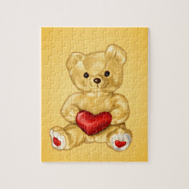 Cute Teddy Bear Holding Heart – Adorable Plush Toy Jigsaw Puzzle (Vertical)