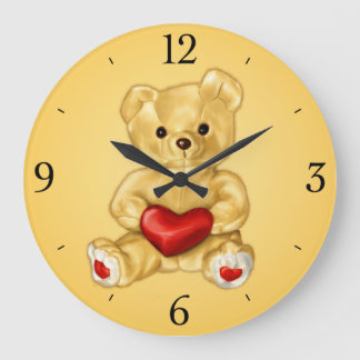Cute Teddy Bear Holding Heart – Adorable Plush Toy Large Clock