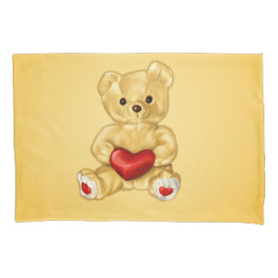 Cute Teddy Bear Holding Heart – Adorable Plush Toy Pillow Case