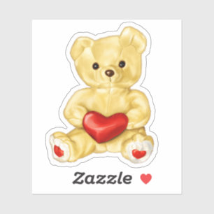 Cute Teddy Bear Holding Heart – Adorable Plush Toy Sticker
