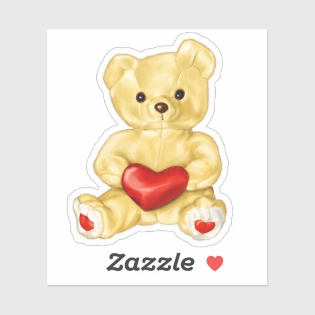 Cute Teddy Bear Holding Heart – Adorable Plush Toy Sticker (Sheet)