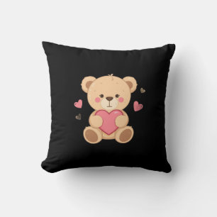 Cute Teddy Bear Holding Heart – love Throw Pillow