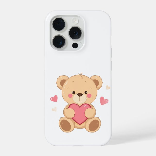 Cute Teddy Bear Holding Heart – Valentine Love Ill iPhone Case (Back)