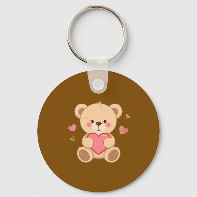 Cute Teddy Bear Holding Heart – Valentine Love Ill Keychain (Front)