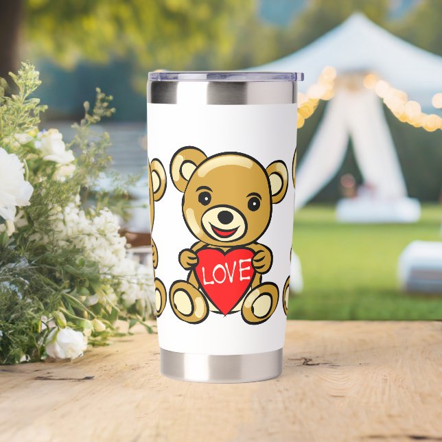 Cute Teddy Bear Holding Heart with Love – Adorable Insulated Tumbler (Wedding)