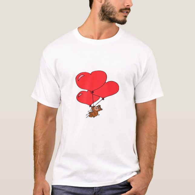Cute Teddy Bear Holds Hearts T-Shirt (Front)