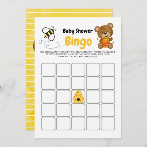 Cute Teddy Bear Honey Bumblebee Baby Shower Bingo