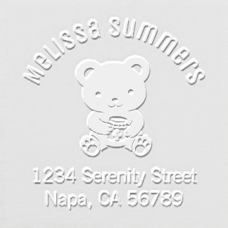 Cute Teddy Bear Honey Jar Arched Name Address Embosser