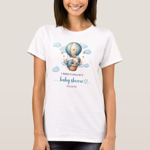 Cute teddy bear hot air balloon blue brown ivory T_Shirt