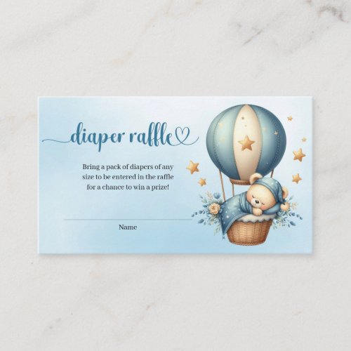 Cute teddy bear hot air balloon diaper raffle card
