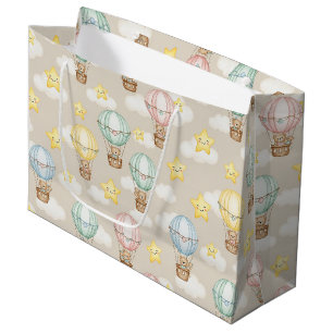 Cute Teddy Bear Hot Air Balloon Neutral Pattern 1 Large Gift Bag