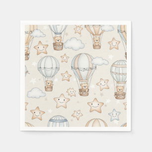 Cute Teddy Bear Hot Air Balloon Neutral Pattern 1 Napkins