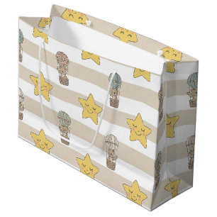 Cute Teddy Bear Hot Air Balloon Neutral Pattern 2 Large Gift Bag