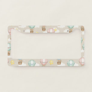 Cute Teddy Bear Hot Air Balloon Neutral Pattern 2 License Plate Frame