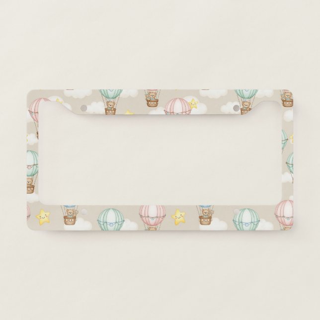 Cute Teddy Bear Hot Air Balloon Neutral Pattern 2 License Plate Frame (Front)