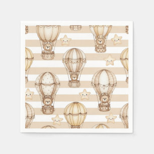 Cute Teddy Bear Hot Air Balloon Neutral Pattern 2 Napkins