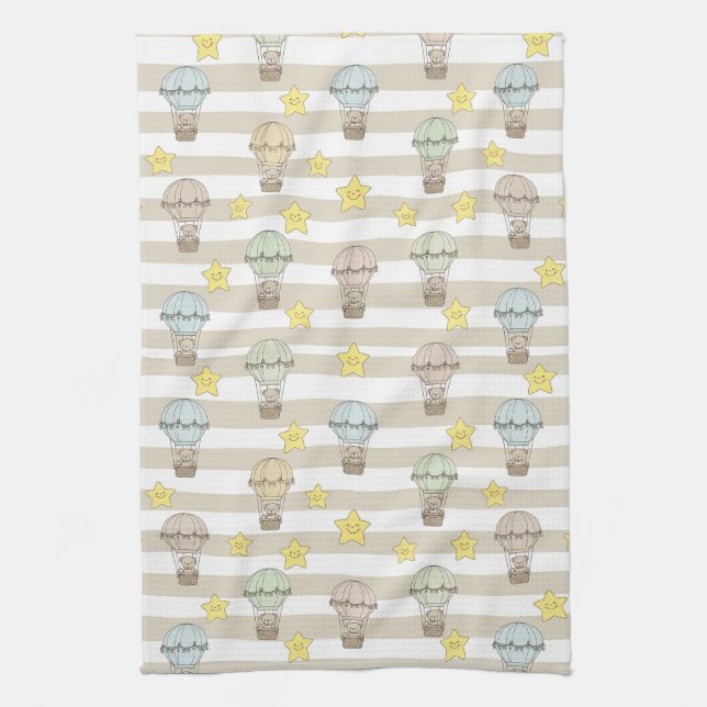 Cute Teddy Bear Hot Air Balloon Neutral Pattern 3 Kitchen Towel (Vertical)