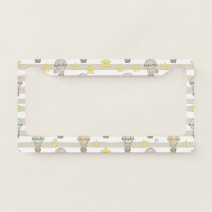 Cute Teddy Bear Hot Air Balloon Neutral Pattern 3 License Plate Frame