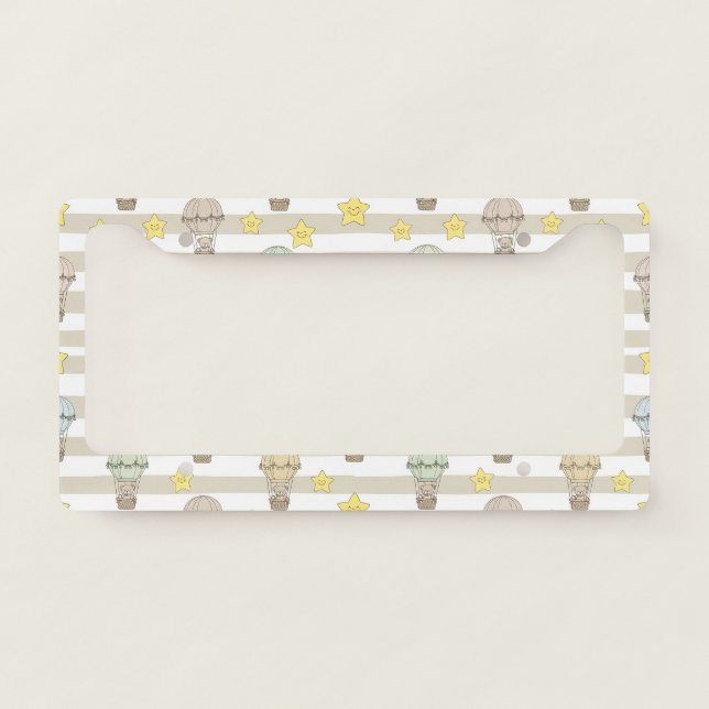 Cute Teddy Bear Hot Air Balloon Neutral Pattern 3 License Plate Frame (Front)