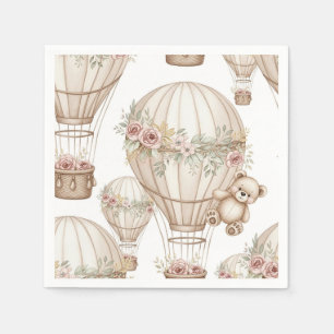 Cute Teddy Bear Hot Air Balloon Neutral Pattern 3 Napkins