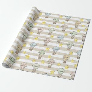 Cute Teddy Bear Hot Air Balloon Neutral Pattern 3 Wrapping Paper