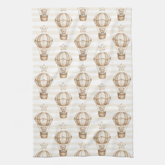 Cute Teddy Bear Hot Air Balloon Neutral Pattern 4 Kitchen Towel (Vertical)