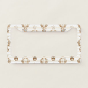 Cute Teddy Bear Hot Air Balloon Neutral Pattern 4 License Plate Frame