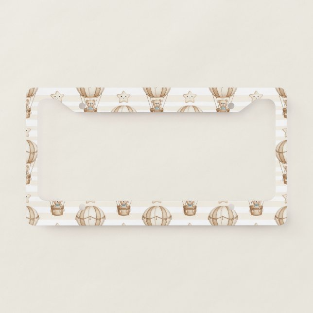 Cute Teddy Bear Hot Air Balloon Neutral Pattern 4 License Plate Frame (Front)