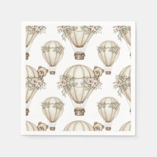 Cute Teddy Bear Hot Air Balloon Neutral Pattern 4 Napkins
