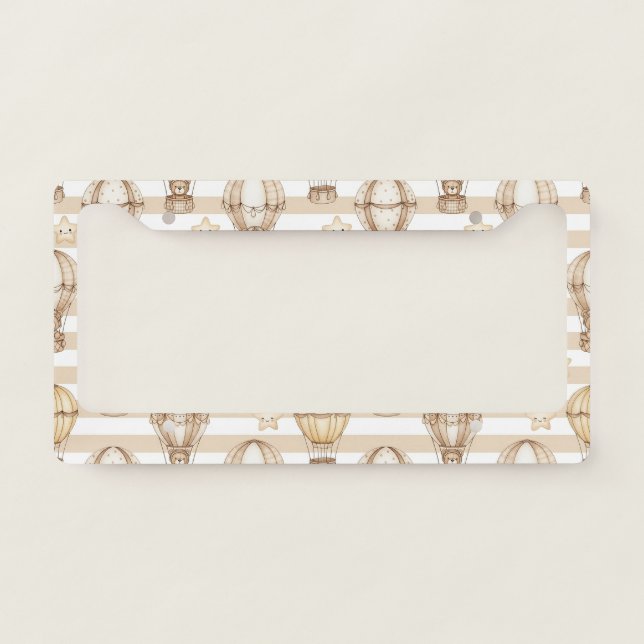 Cute Teddy Bear Hot Air Balloon Neutral Pattern 5 License Plate Frame (Front)