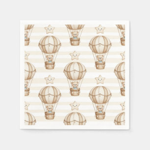 Cute Teddy Bear Hot Air Balloon Neutral Pattern 5 Napkins