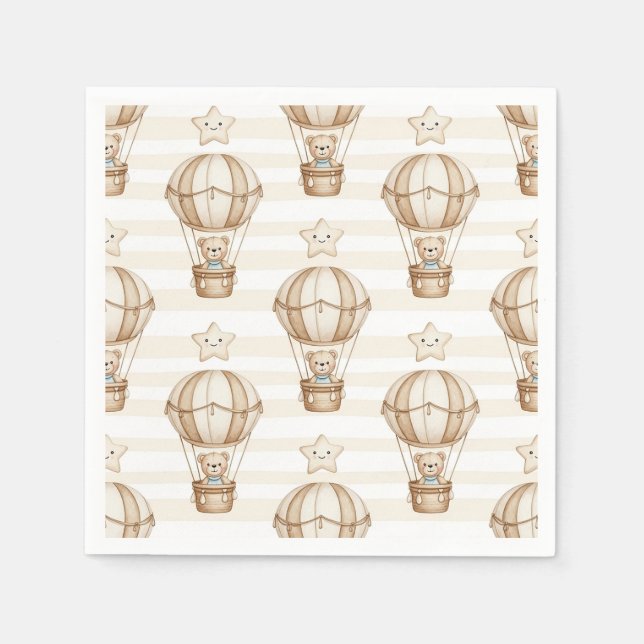 Cute Teddy Bear Hot Air Balloon Neutral Pattern 5 Napkins (Front)